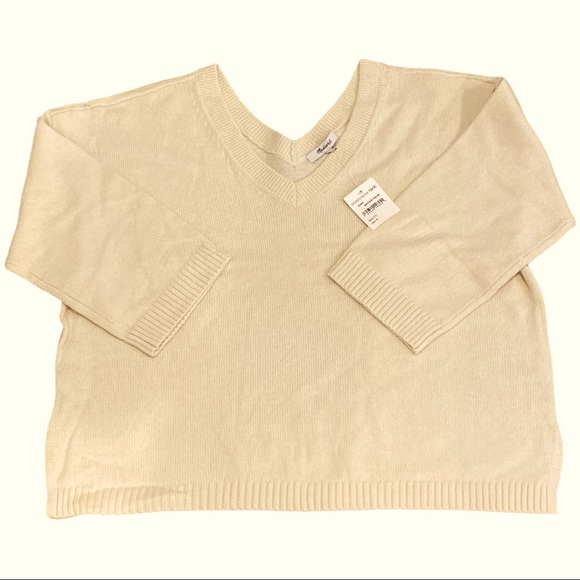 NWT Madewell Double-V Cream Pullover Sweater - Picture 3 of 9